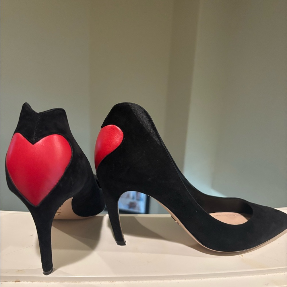 Dior Black Heels with Red Heart Accent